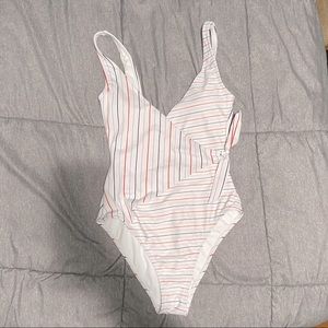One Piece striped wrap style swimsuit